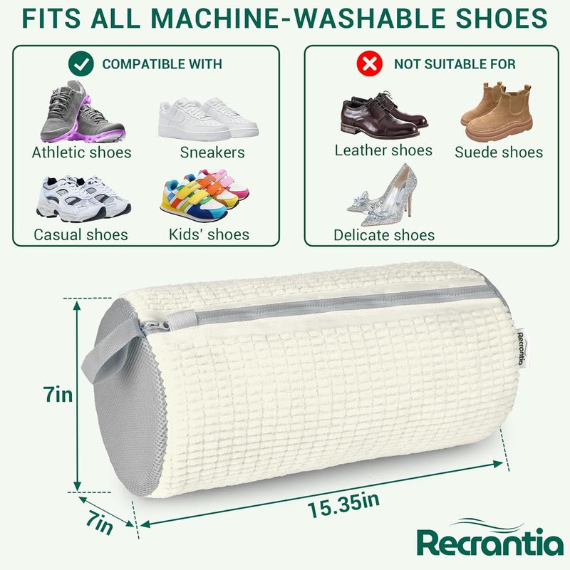 Recrantia Shoe Washing Machine Bag - Set of 2 Shoe Washing Bags, 360° Deep Clean Shoes Laundry Bag, Reusable Shoe Bag for Washing Machine, Sneaker washing machine bags, White - Image 5